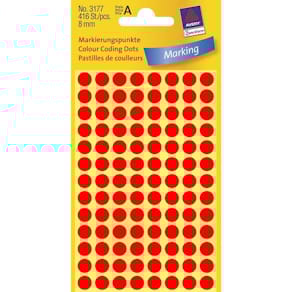 Runde etiketter Avery Ø8 mm rød, FSC Mix, 416 stk