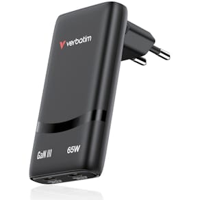 Netzadapter Verbatim Fold'n'Go GaN 65W, schwarz