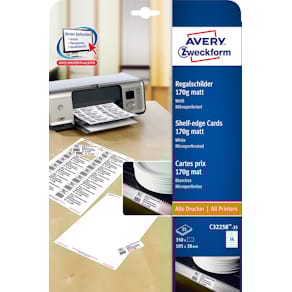 Schapkaarten Avery, 38 x 105 mm, 350 stuks, wit