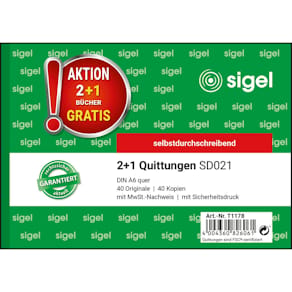 Quittungsformular Sigel SD 021, A6 quer, 2x40 Blatt, 3 Stück