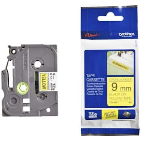 Labeltape Brother 9 mm x 8 m, sort på gul, til P-touch