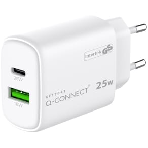 Ladegerät Q-CONNECT, Steckdose, USB-A/USB-C, weiß