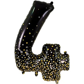 Folienballon OAK TREE Sparkling Fizz, Zahl 4, Schwarz/Gold, 86 cm