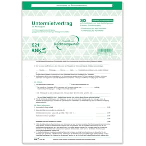Untermietvertrag RNK, für Wohnräume, DIN A4, SD