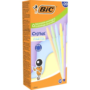 Balpen BIC Cristal Medium Pastel, doos van 20 stuks, assorti
