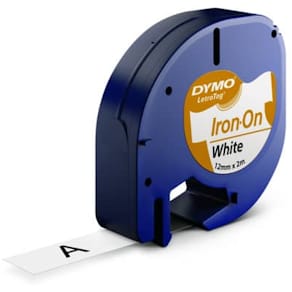 Aufbügelband DYMO LetraTag, 12 mm-2 m, weiß/schwarz