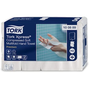 Handdoek Tork Xpress, gecomprimeerd, zacht, multifold Z, wit, 2-laags, H2, 225 vel, 12 pakken