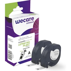 Tape WECARE Plast 12mmx4m sv på vit 2/fp