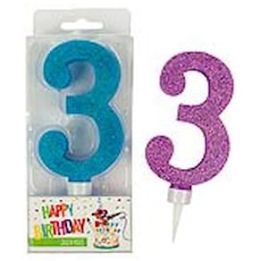 Geburtstagskerze TRENDHAUS Zahl 3, sortiert, Glitter Maxi