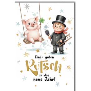 Neujahrskarte, geprägt, mit Umschlag, bunt