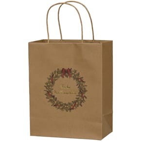 Geschenktragetasche Weihnachten, Kranz, braun