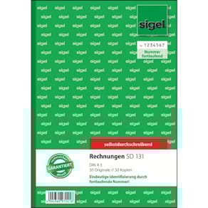 Rechnungsbuch Sigel, A5, 2x50 Blatt, SD