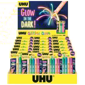 Thekendisplay Glitzerkleber UHU, 5er-Set, 10 ml, Glow in the Dark