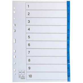 Register plastflik 1-10 blå 10/fp