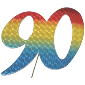 Jubiläumszahl Noname, 90, bunt, 8 cm, mit Draht (20 cm)