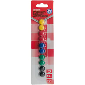 Magneten OFFICE products, 15 mm, geassorteerde kleuren, blister