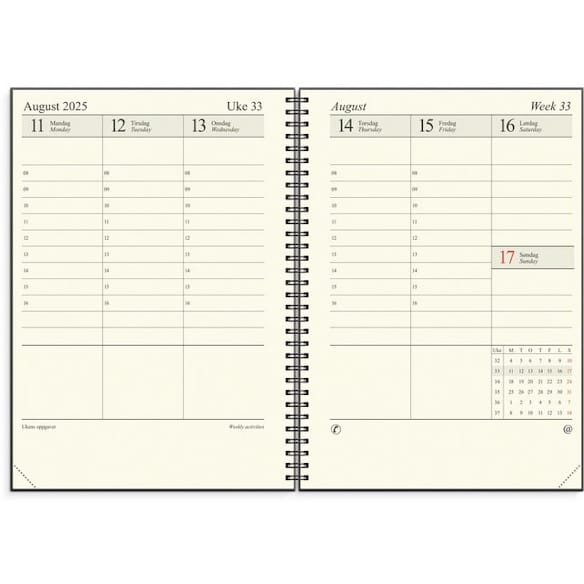 Sjefskalender GRIEG A4 spiral 2025 sort