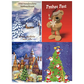 Weihnachtskarte Apollo mini sortiert, 100 Stück, 4 Motive, mit Ku