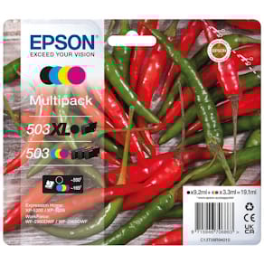 Inktcartridge Epson 503XL/503, 4 kleuren, 165-550 pagina's, OEM