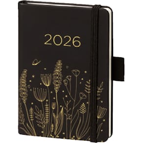 Buchkalender BSB V Book, A6, Blumen, schwarz/gold