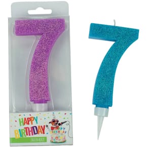 Geburtstagskerze TRENDHAUS Zahl 7, sortierte Farben, Glitter, 17 