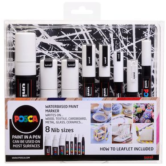 Paintmarker UNI Posca multi-pk hvit (8)