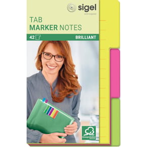 Haftnotizblock Sigel Tab Marker Notes, 42 Blätter, 3 Farben