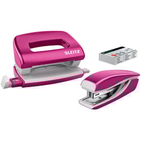 Locher- und Heftgerät-Set Leitz NeXXt WOW, metallic pink