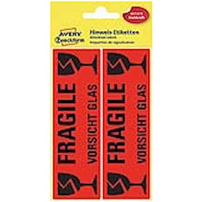 Etiketten Avery Zweckform Vorsicht Glas, 119x38 mm, leuchtrot, 10