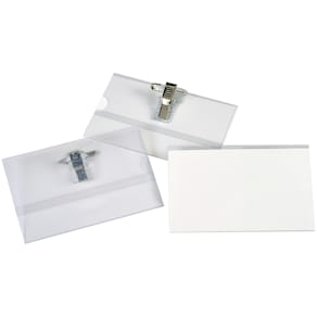 Namnskylt 91x57 mm klämma och nål 50-pack