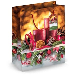 Geschenktragetasche Weihnachtsmotiv Kerzendeko, bunt, 267x137x330