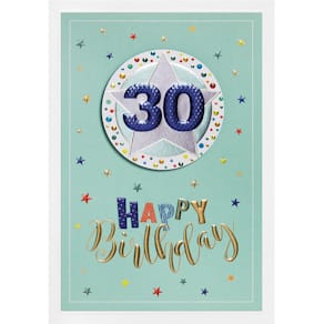 Geburtstagskarte PERLEBERG Prisma, Zahl 30, Folienveredelung, prä