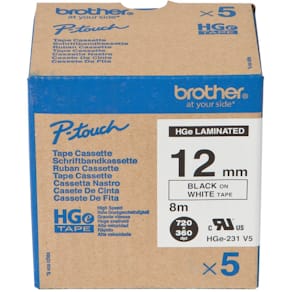 Schriftband Brother, 12 mm x 8 m, schwarz auf weiß, Multipack