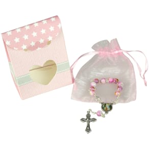 Geschenkset Taufe Herz rosa, Rosenkranz, Organzasäckchen, Faltbox