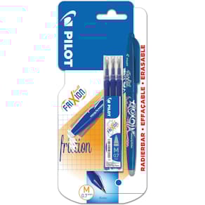 Gelroller Pilot FriXion Ball, blister van 4 stuks (1 roller + 3 vullingen), blauw