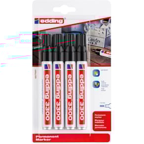 Permanent marker Edding 3300, blister met 4 stuks, zwart