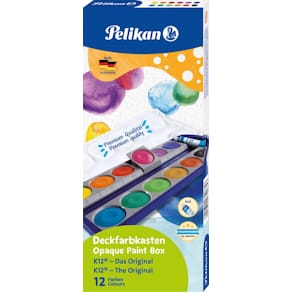 Verfdoos Pelikan plakkaatverf, 12 kleuren en dekwit