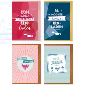 Einladungskarte KOMMA³ Kommunion, sortiert, 12er Set