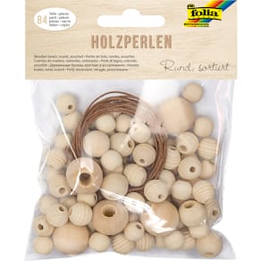 Holzperlen Folia, natur, sortiert, 84 Stück