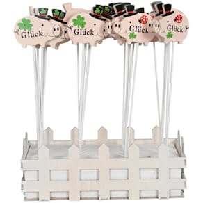 Glücksbringer Noname, Schwein am Stab, rosa sortiert, 6 x 5 cm,  