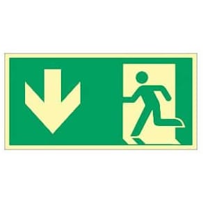 Fluchtwegschild MOEDEL ISO 7010, Notausgang links, Pfeil unten,  