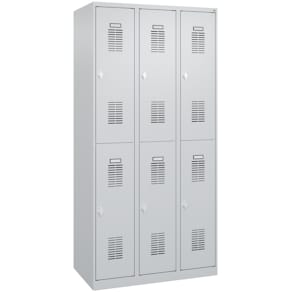 Garderobenschrank CP Basis PLUS 3 Abteile je 2 Fächer, lichtgrau