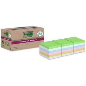 Haftnotizblock Post-it Super Sticky Recycled, 76x76 mm, farbig,  