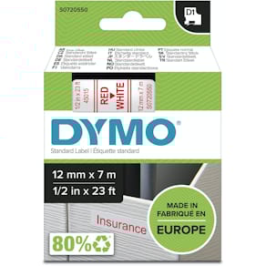 Tape Dymo D1, 12 mm, rood op wit