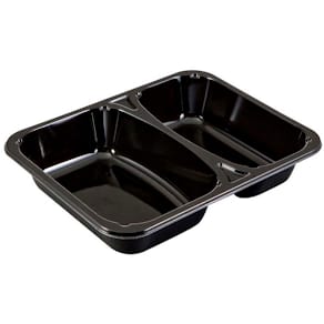 Plastbakke Færch 1-rums rektangulær, 1065 ml PET, sort, 360 stk