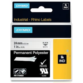Vinyltape Dymo RHINO, 24 mm, zwart op wit