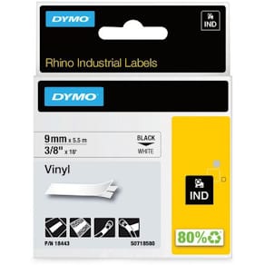 Tape DYMO Rhino vinyl 9mm x5,5m sort/hv.