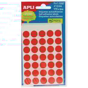 Etiketten Apli rond in etui, 13 mm, rood, 175 stuks, 35 per blad