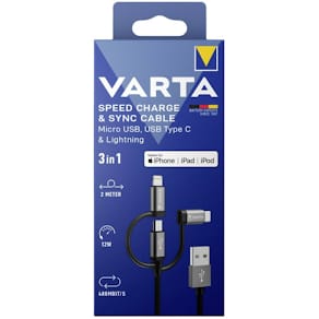 Ladekabel VARTA Speed Charge & Sync 3in1, USB-A auf Lightning/Mik