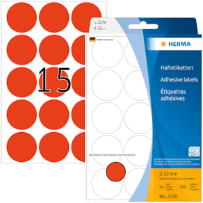 Vielzweck-Etiketten HERMA, Ø 32 mm, leuchtrot